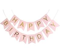 Guirlande Happy Birthday, Rose, avec lettres dorées