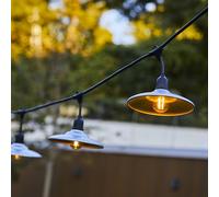 Guirlande lumineuse raccordable extérieur avec abat-jour en acier style industriel 10 ampoules à filament douille E27 LED blanc chaud BOWL GALVA LIGHT 6m