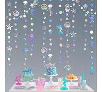 Guirlande irrisée de sirène de 157 pouces avec méduses, coquillages, étoiles de mer, fausses perles et banderoles en papier holographique pour les thèmes arc-en-ciel, anniversaire, enterrement de vie 