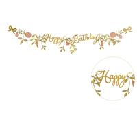 Guirlande Joyeux Anniversaire 130x18cm Fleurs Bannière Or / Rose
