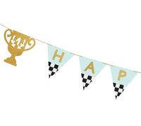 Guirlande Joyeux Anniversaire 13x300cm Bannière avec motif Racing Turquoise / Or