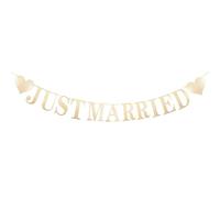 Guirlande Just Married - Décoration de mariage dorée - Convient pour les fêtes de mariage, les décorations de voiture suspendues, les mariages et la photographie photo de mariage