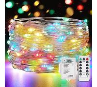 Guirlande LED à Pile 1 Pièce 12M 12 LED Guirlande Lumineuse Pile 8 Modes Guirlande Lumineuse LED avec Minuterie et Télécommande pour Chambre Terrasse Intérieure Extérieure Décoration(Coloré)