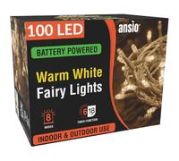 Guirlande Lumineuse 100 LED Blanc Chaud Lumières de Noël intérieure avec 8 fonctions de mode Alimenté par batterie avec Longueur éclairée 10m/33ft Câble Clair