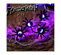 Guirlande lumineuse 2 m 20 LED pour décoration d'Halloween, lumières d'Halloween à piles avec petites araignées noires, décorations d'Halloween violettes pour cour, maison, fête