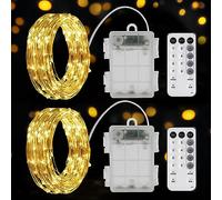 Guirlande Lumineuse, 2 x 6M 60LED Guirlandes Lumineuses à Piles 8 Modes Avec Minuterie IP65 Étanche Extérieur Intérieur Girlande de Lumière pour Noël Mariage Jardin Fête Chambre Jardin Vase