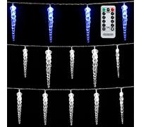 Guirlande lumineuse 40 ou 80 LED stalactite télécommande blanc ou bleu fête noël