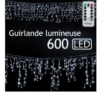Guirlande lumineuse 600 LED avec télécommande 20m lumière blanc-froid fonction timer 8 modes IP44 polyvalente noël fête