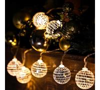 Guirlande lumineuse à 10 boules disco à LED, 1,5 m, boules disco miroir, mini boules discothèques, décoration d'arbre, guirlande lumineuse orientale marocaine