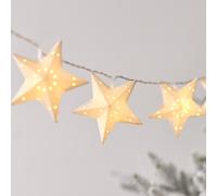 Lights4fun Guirlande Lumineuse avec 10 Étoiles en Papier Blanc avec LED Blanc Chaud à Piles avec Minuterie Éclairage de Noël Décoration Intérieure