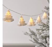 Lights4fun Guirlande Lumineuse avec 10 Sapins en Papier Blanc avec LED Blanc Chaud à Piles avec Minuterie Éclairage de Noël Décoration Intérieure