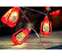 Guirlande lumineuse à 20 LED 3 m avec mini lanterne en kérosène rouge rétro alimentée par piles pour décoration de Noël, maison, chambre, décoration de la maison. Blanc chaud.