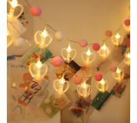Guirlande lumineuse à 20 LED avec 20 pinces à photos en forme de cœur - Fonctionne avec piles pour mur, chambre, mariage, décoration de fête