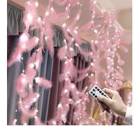 Guirlande lumineuse à 300 LED avec plumes roses et 8 modes d'éclairage, télécommande, décoration murale romantique pour mariage,