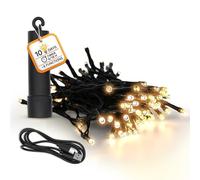 Guirlande lumineuse à batterie rechargeable par USB jusqu'à 10 jours d'éclairage avec minuterie - 100 LED sur 7,4 m - Lumière décorative extérieure blanc chaud avec 8 fonctions - Éclairage décoratif