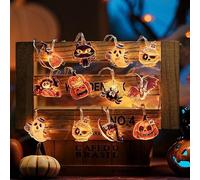 Guirlande lumineuse à DEL d'Halloween - 3 m 20 LED - Décorations à piles avec citrouille, fantôme, araignée, chauve-souris et chat noir, lumières festives à suspendre