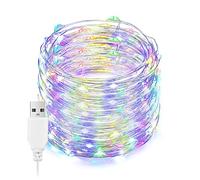 Guirlande lumineuse à LED, 100 LED guirlandes lumineuses colorées de 33 pieds, USB, guirlande lumineuse argentée intérieure/extérieure pour chambre, mariage, fête, décorations de Noël (multicolore)