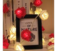 Guirlande Lumineuse à LED en Forme de Rose, Guirlande de Fleurs Artificielles avec Lumières, Guirlande Lumineuse de Vigne Rose, Guirlande Lumineuse à Piles pour Mariage, Maison,(Rouge et blanc)