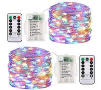 Guirlande lumineuse à piles, 10 m, 100 LED pour extérieur, étanche, 8 modes, minuteur à distance, la tonnelle, les décorations de Noël (multicolore)