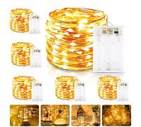 Guirlande Lumineuse à Piles, 10M 100 Micro LED Guirlande a Pile, 6 Pack Mini Guirlande LED avec Minuterie pour Exterieur et Intérieur Décoration, Chambres, Noël, Fête, Mariage (Blanc Chaud)