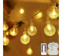 Guirlande lumineuse à piles 5 m 50 LED en forme de globe étanche à 8 modes avec télécommande pour intérieur ou extérieur, chambre à coucher, fête, Noël, mariage, décoration de jardin