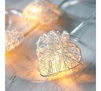 Lights4fun Guirlande Lumineuse LED à Piles avec 10 Coeurs Argentés en Grillage