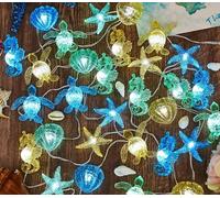 Guirlande lumineuse à thème océan pour l'extérieur et l'intérieur - Veilleuse de plage - Décoration de plage - Tortue - Hippocampe - Étoile de mer - Coquillage - Lumières décoratives à piles - 30 LED