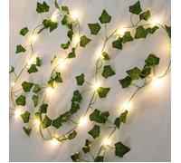 Guirlande lumineuse avec feuilles, chaîne lumineuse de lierre 2m, Artificial Green Leaf Ivy Vine with 20 LED Light