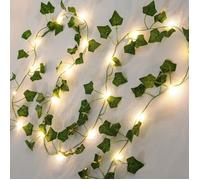 Guirlande lumineuse avec feuilles, chaîne lumineuse de lierre 2m, Artificial Green Leaf Ivy Vine with 20 LED Light, Decoration