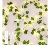 Guirlande lumineuse avec feuilles rechargeables, 10 m, 100 LED, guirlande de lierre artificiel pour l'intérieur, 8 modes et minuterie, pour chambre à coucher, Noël, mariage, fête, blanc chaud