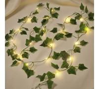 Guirlande lumineuse avec feuilles vertes - Guirlande de lierre avec 20 LED - Guirlande de lierre artificiel avec guirlande lumineuse - Guirlande de lierre - Guirlande lumineuse d'intérieur - 2 m