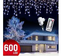 Guirlande lumineuse Blanc Froid 20m, 600 LED avec télécommande, Lumière Fonction timer 8 modes IP44 Noël Fête, Intérieur Extérieur