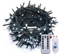 Guirlande lumineuse blanche Arbre de Noël, Fil vert 10M Led Guirlandes lumineuses USB Avec télécommande Timer, Lumières de Noël Pour l'intérieur Fête de Noël Mariage Balcon Décoration