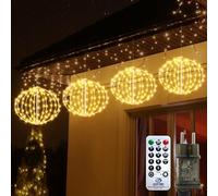 Guirlande Lumineuse Boule de Noël Extensible, Boule Suspendue LED Chaud Blanc, 8 Modes Minuterie, Décoration de Noël pour Intérieur/Extérieur Jardin, Balcon, Avant-toit, 4 Pièces Ø 20cm