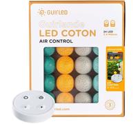 GuirLED - Guirlande lumineuse boules coton LED USB - Télécommande sans fil - Veilleuse bébé 2h - Adaptateur secteur double USB 2A inclus - 4 intensités - 24 boules 2.4m - Hémisphère