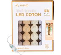 Guirlande lumineuse boules coton LED USB - Veilleuse bébé 2h - 3 intensités - 24 boules 2,4m - Coton