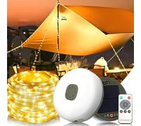 Guirlande Lumineuse Camping, 10M 100LED Lampe Camping Solaire Exterieure, IP65 Imperméable & 8 Modes, Rechargeable par USB/Solaire, Lampe de Tente pour Camping, Jardin, Randonnée, Pati Décor