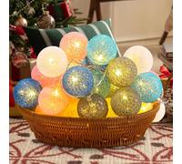 Guirlande Lumineuse Coton Boules Avec USB Prise,6M 40 LED Chaîne Lumière pour Chambre Rideau Fête Noël Anniversaire Halloween Mariage Chambre de Bébé Romantique Décor,Bleu