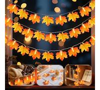 Guirlande lumineuse d'automne - 3 m - 20 LED - Décoration d'Halloween - Feuille d'érable - Guirlande lumineuse à piles avec minuterie - Feuille d'érable artificielle - Guirlande d'automne pour