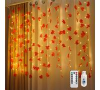 Guirlande lumineuse d'automne, décoration d'automne 100 LED avec feuilles d'érable, rideau lumineux avec minuteur et télécommande, USB 8 modes, guirlande lumineuse d'automne avec feuilles d'érable