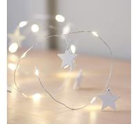 Lights4fun Guirlande Lumineuse de 1,9 m à 15 Étoiles Blanches en Bois avec LED Blanc Chaud à Piles avec Minuterie Décoration de Noël pour Intérieur