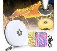 Guirlande lumineuse de camping, enroulable, avec guirlande lumineuse LED de 10 m, étanche, portable, rechargeable par USB, pour l'extérieur