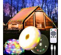 Guirlande Lumineuse de Camping, Enroulable Lampe de Camping Portable 10M avec 7 Modes D'éclairage, Guirlande Camping Rechargeable, Étanchéité IP44, Pour Extérieur, Jardin (Lumières Colorées)