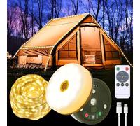 Guirlande Lumineuse de Camping, Enroulable Lampe de Camping Portable 10M avec 7 Modes D'éclairage, Guirlande Camping Rechargeable, Étanchéité IP44, Pour Extérieur, Jardin (Lumière Chaude)