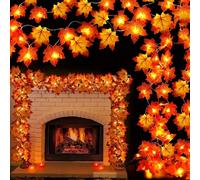 Guirlande lumineuse de feuilles d'érable d'automne avec des feuilles d'érable réalistes et des ampoules blanc chaud, convient pour Halloween, Noël, Thanksgiving, la Fête des Mères et la décoration int