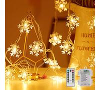 Guirlande Lumineuse de Flocon de Neige, 6M 40 LED Guirlande de Lumière avec Télécommande, Alimenté par pile, 8 Modes Clignotants, Décorations Intérieure et Extérieure pour Mariage Fête(Blanc Chaud)