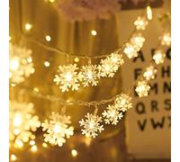 Guirlande lumineuse de flocon de neige, 6M 40 Pcs LED à piles fairy lights, Monochrom à deux modes et décoration brillante foudre pour,Noël Chambre Chambre intérieure et extérieure (blanc chaud)