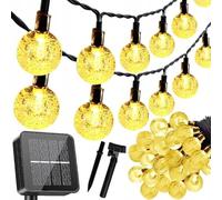 Guirlande lumineuse de jardin à énergie solaire - 6 m - Avec 40 boules LED - Étanche IP65 - Lumière blanche chaude - Capteur crépusculaire - 6 modes d'éclairage - Panneau solaire efficace -