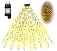 Guirlande lumineuse de Noël à 180 LED - 2 m - Blanc chaud - Rideau lumineux avec USB et télécommande - 8 modes - Pour intérieur et extérieur - Pour fenêtre, sapin, mur, fête et décoration de Noël