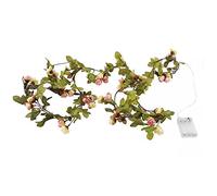 Guirlande lumineuse de Noël à LED avec fleurs - Fonctionne à piles - 6 x 1,8 m - 20 LED - Blanc chaud - Feuilles vertes - Décoration pour chambre, fête, mariage, vitrine, centre commercial